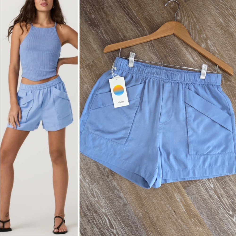 Vuori Trestles Twill Short Linen Lyocell Relaxed Fit Bluebell NWT High Rise
